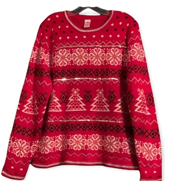 HOLIDAY Time Women’s Christmas Sparkle Sweater with Silver Trim and Sequins - XL - Picture 1 of 8